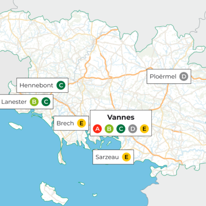 Carte des sites du Centre Départemental de l'enfance du Morbihan